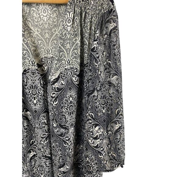 Black & White Kimono 22W 3X Wrap Chiffon Boho Romantic Flowy Paisley Smocked - Picture 8 of 9
